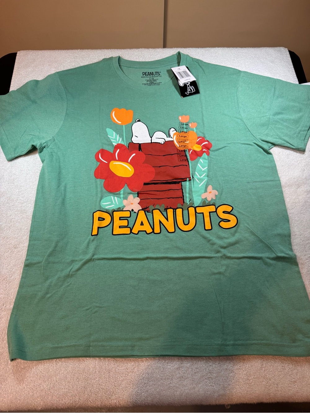 Women’s Peanuts Snoopy Graphic Flower Tee - Green Size Large